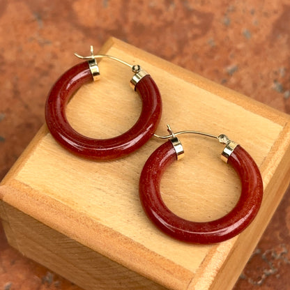 Estate 14KT Yellow Gold Carnelian Tube Hoop Earrings 24mm