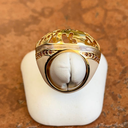 18K Yellow Gold-Plated Brass Brown CZ + Cream Enamel Cut-Out Ring