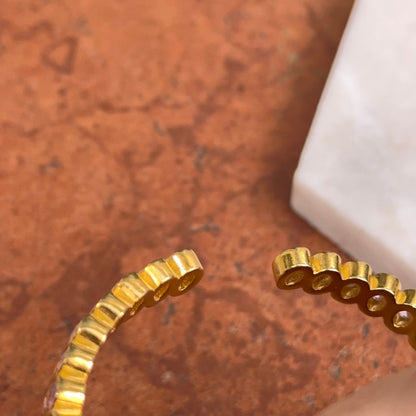 Estate Yellow Gold Tone Bezel Oval Pink Stone Hinged Bangle Bracelet