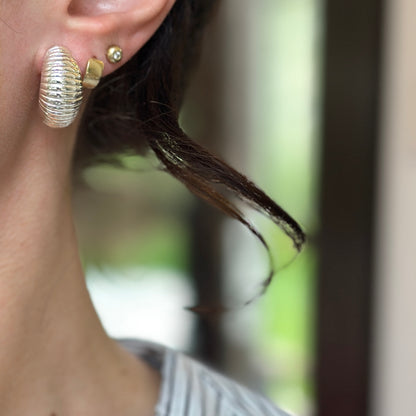 Estate Silver-Tone Corrugated Half-Hoop Clip-On Earrings