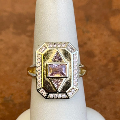 Silver-Plated Pink Cubic Zirconia Art Deco Split Shank Ring