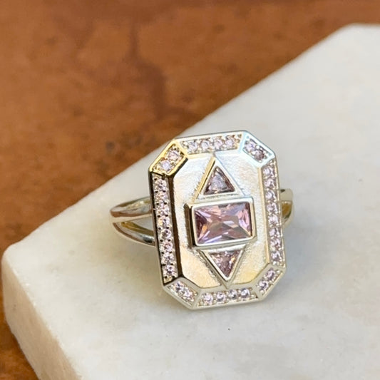 Silver-Plated Pink Cubic Zirconia Art Deco Split Shank Ring