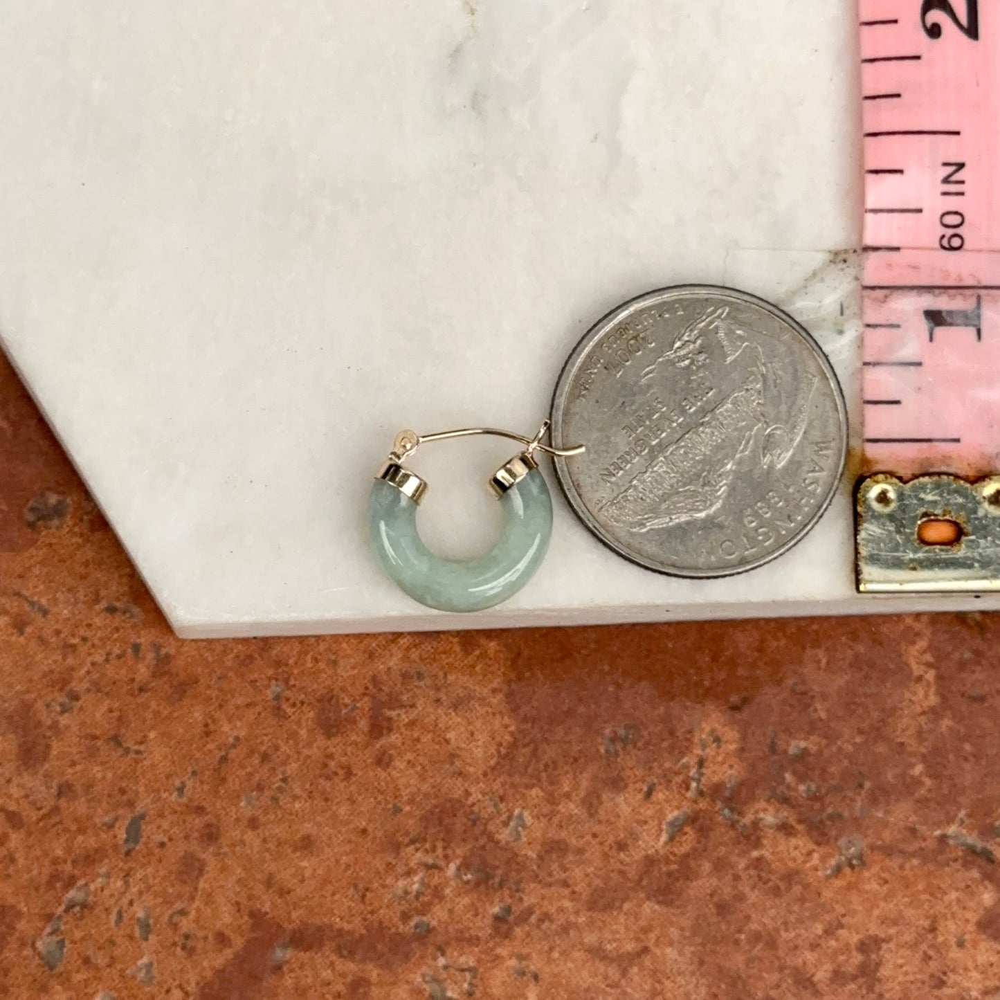 14KT Yellow Gold Jade Hoop Earrings 15mm