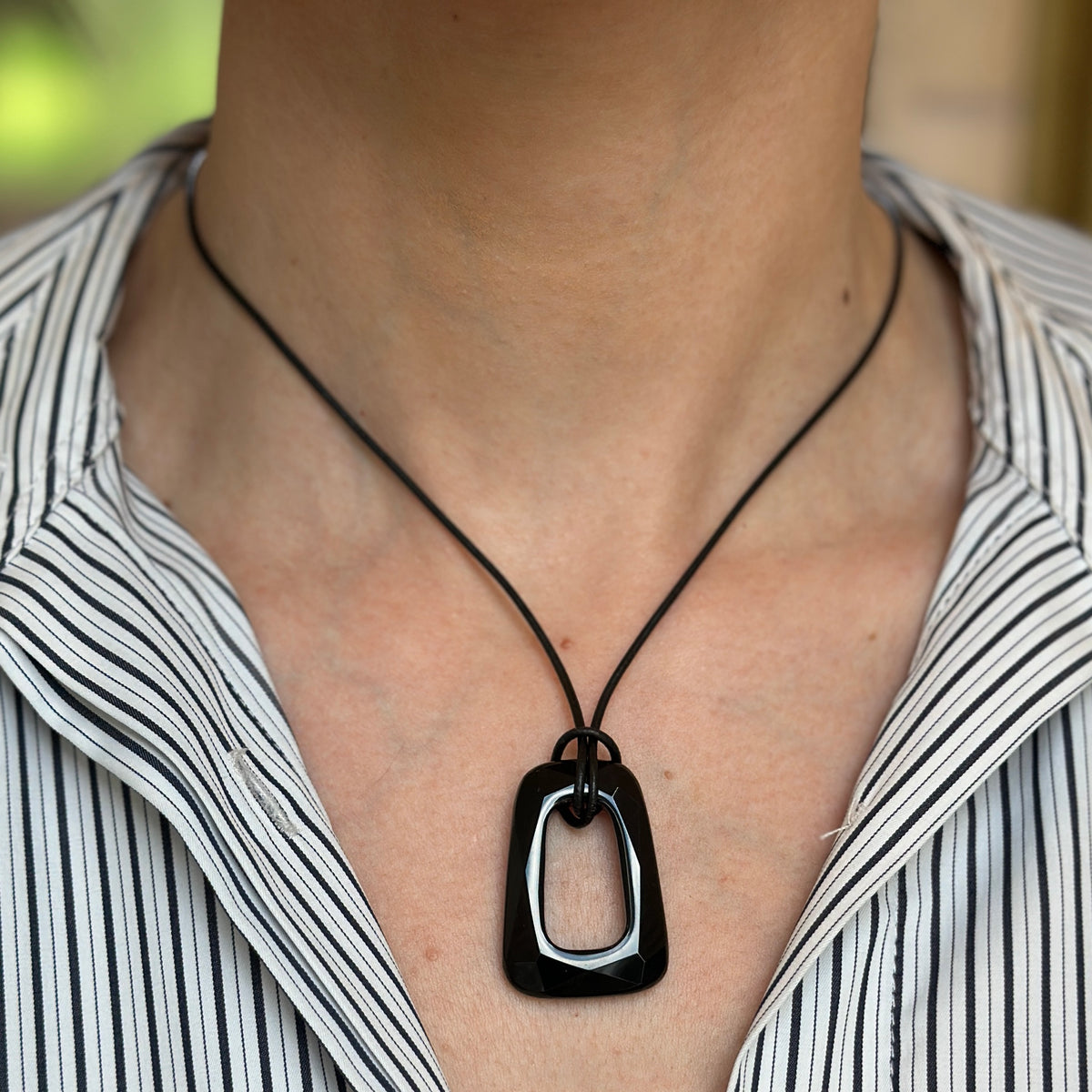 Estate Black Onyx Faceted Elongated Rectangle Pendant