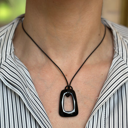 Estate Black Onyx Faceted Elongated Rectangle Pendant