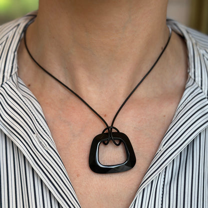 Estate Faceted Black Onyx Square Pendant