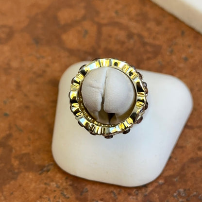 Yellow Gold-Plated Synthetic Tanzanite, Brown Gemstone, Cubic Zirconia, Black and White Pearl Bead Stackable Ring Set