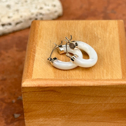 14KT Yellow Gold Mother of Pearl Tube Hoop Earrings 15mm