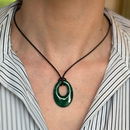Estate Green Malachite Oval Pendant