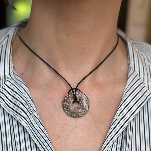 Estate Jasper Red + Pink Round Pendant