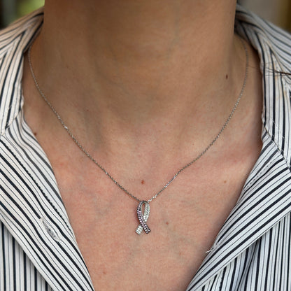 14KT White Gold Pink Sapphire + Diamond Breast Cancer Awareness Ribbon Slide Pendant