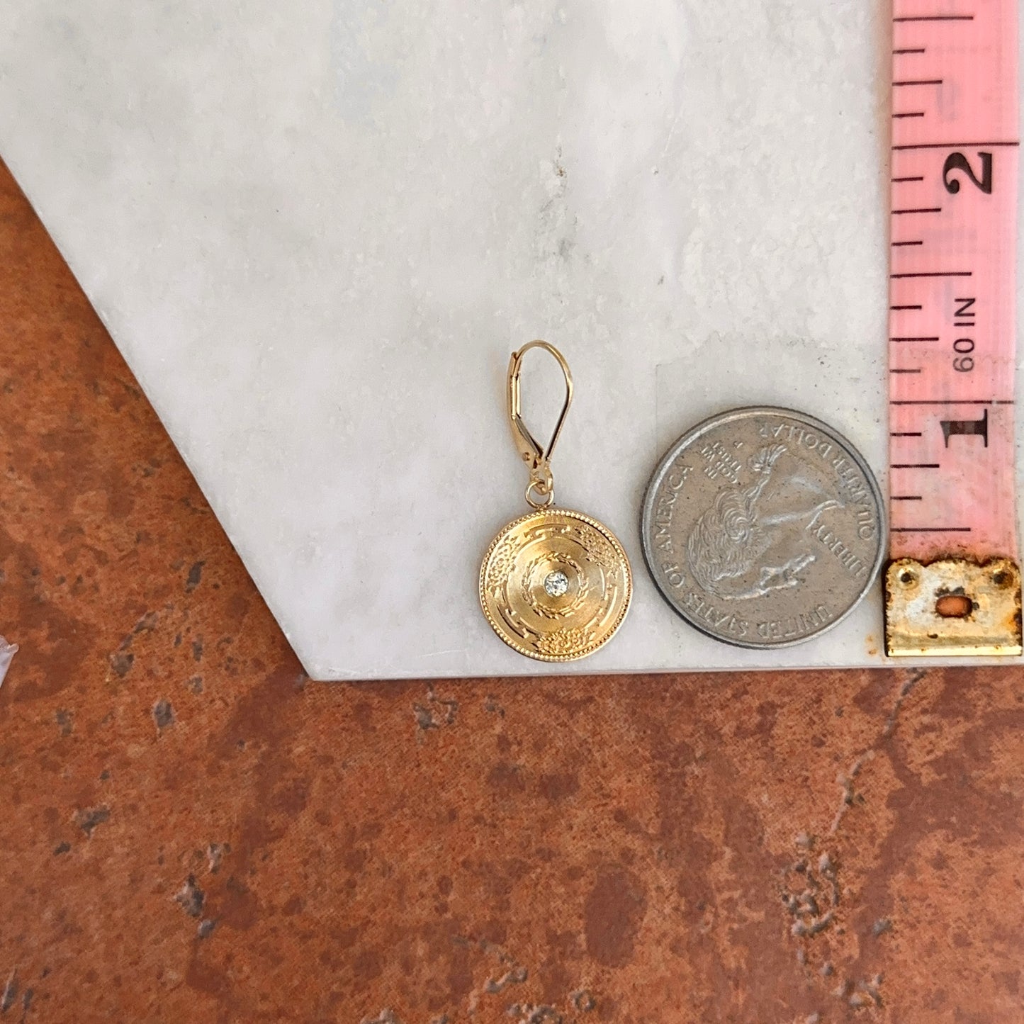 Estate 14KT Yellow Gold Round Diamond Circle Floral Drop Earrings