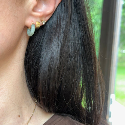 14KT Yellow Gold Jade Hoop Earrings 15mm