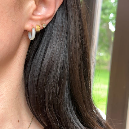 14KT Yellow Gold Mother of Pearl Tube Hoop Earrings 15mm