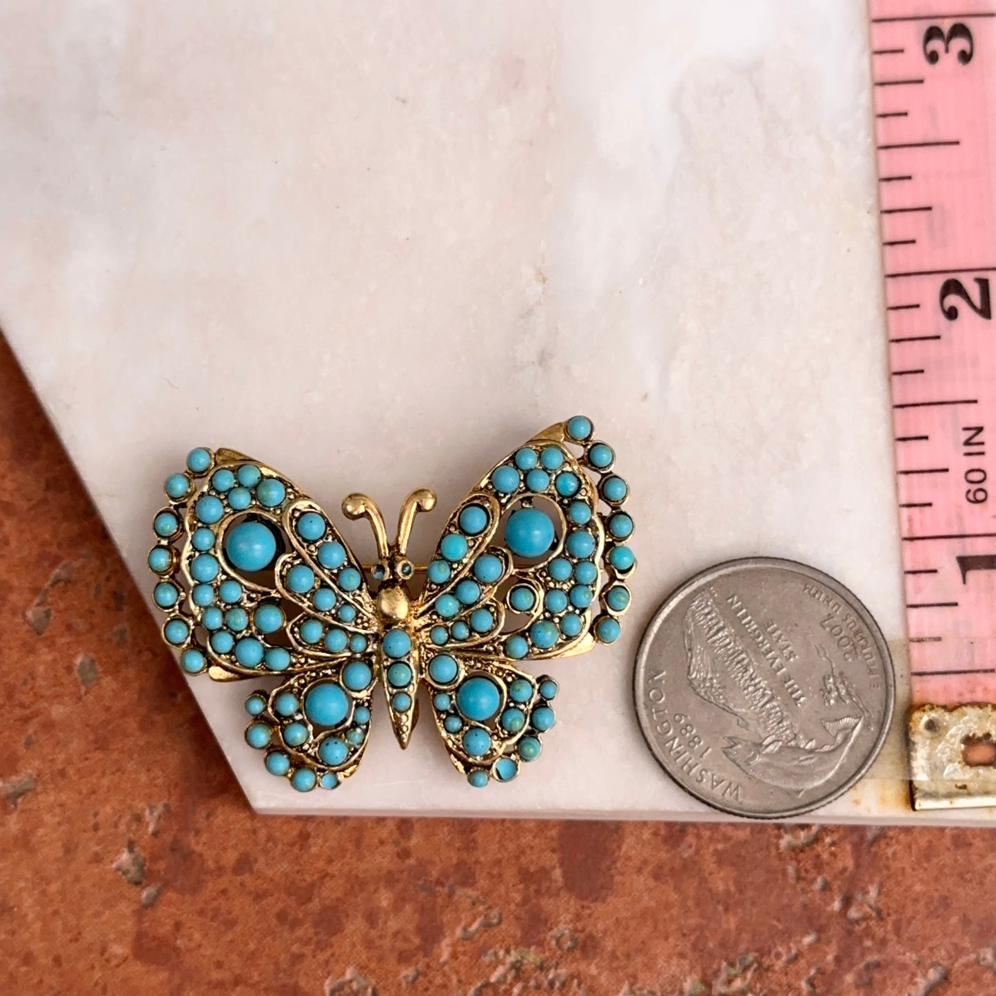 Estate Kenneth J Lane Gold-Tone Turquoise Butterfly Pin Brooch