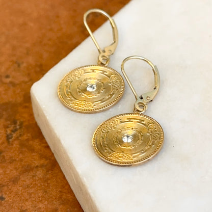 Estate 14KT Yellow Gold Round Diamond Circle Floral Drop Earrings