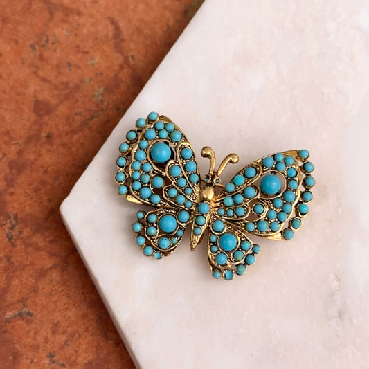 Estate Kenneth J Lane Gold-Tone Turquoise Butterfly Pin Brooch