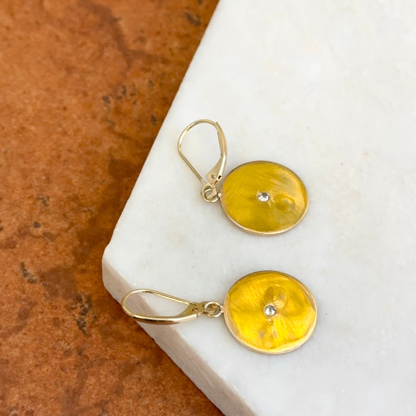 Estate 14KT Yellow Gold Round Diamond Circle Floral Drop Earrings