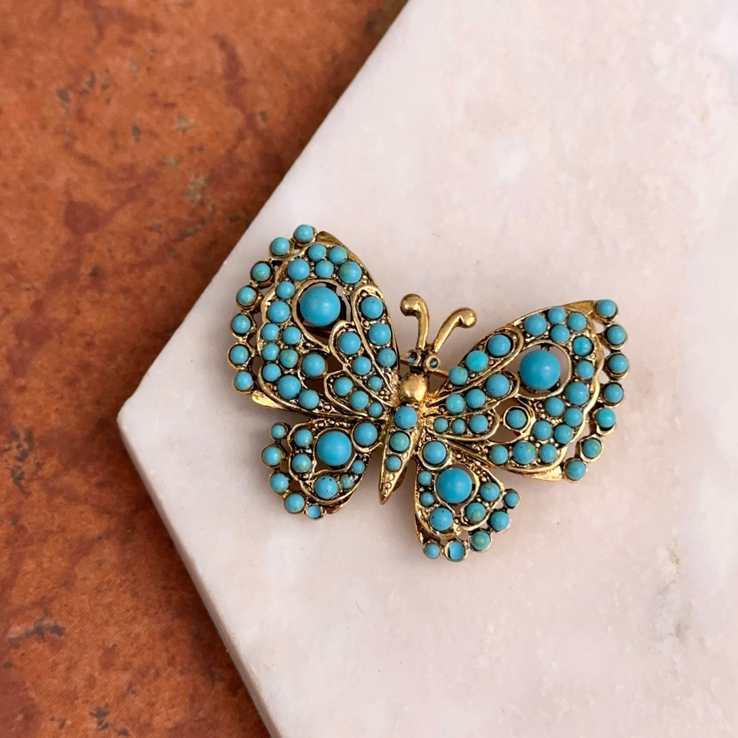 Estate Kenneth J Lane Gold-Tone Turquoise Butterfly Pin Brooch