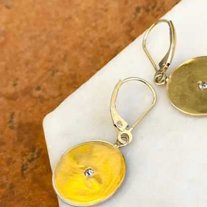 Estate 14KT Yellow Gold Round Diamond Circle Floral Drop Earrings