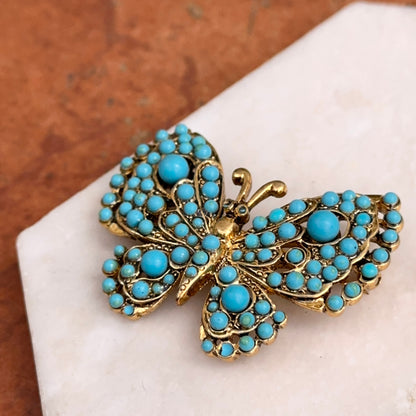 Estate Kenneth J Lane Gold-Tone Turquoise Butterfly Pin Brooch
