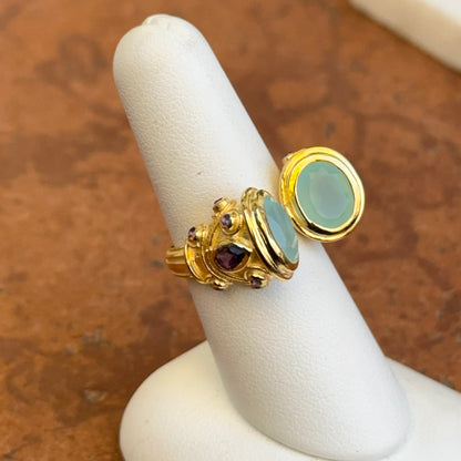 Sterling Silver Yellow Gold-Plated Oval Chalcedony+ Amethyst Open Ring