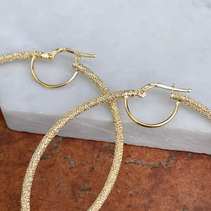 14KT Yellow Gold Textured Tube Hoop Earrings 55mm