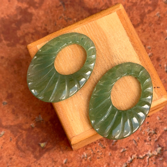 Estate Jade Nephrite Oval Earring Charms - LSJ