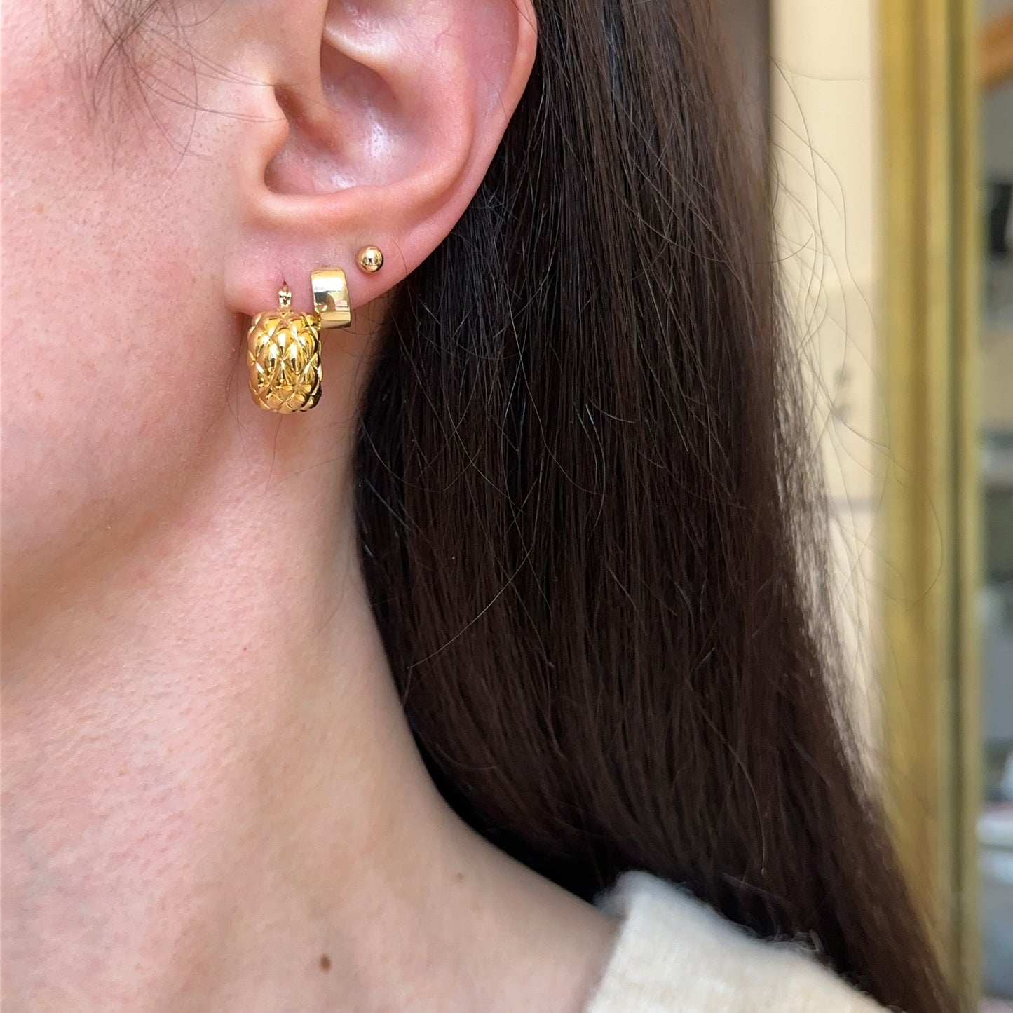 14KT Yellow Gold Crosshatch Huggie Hoop Earrings
