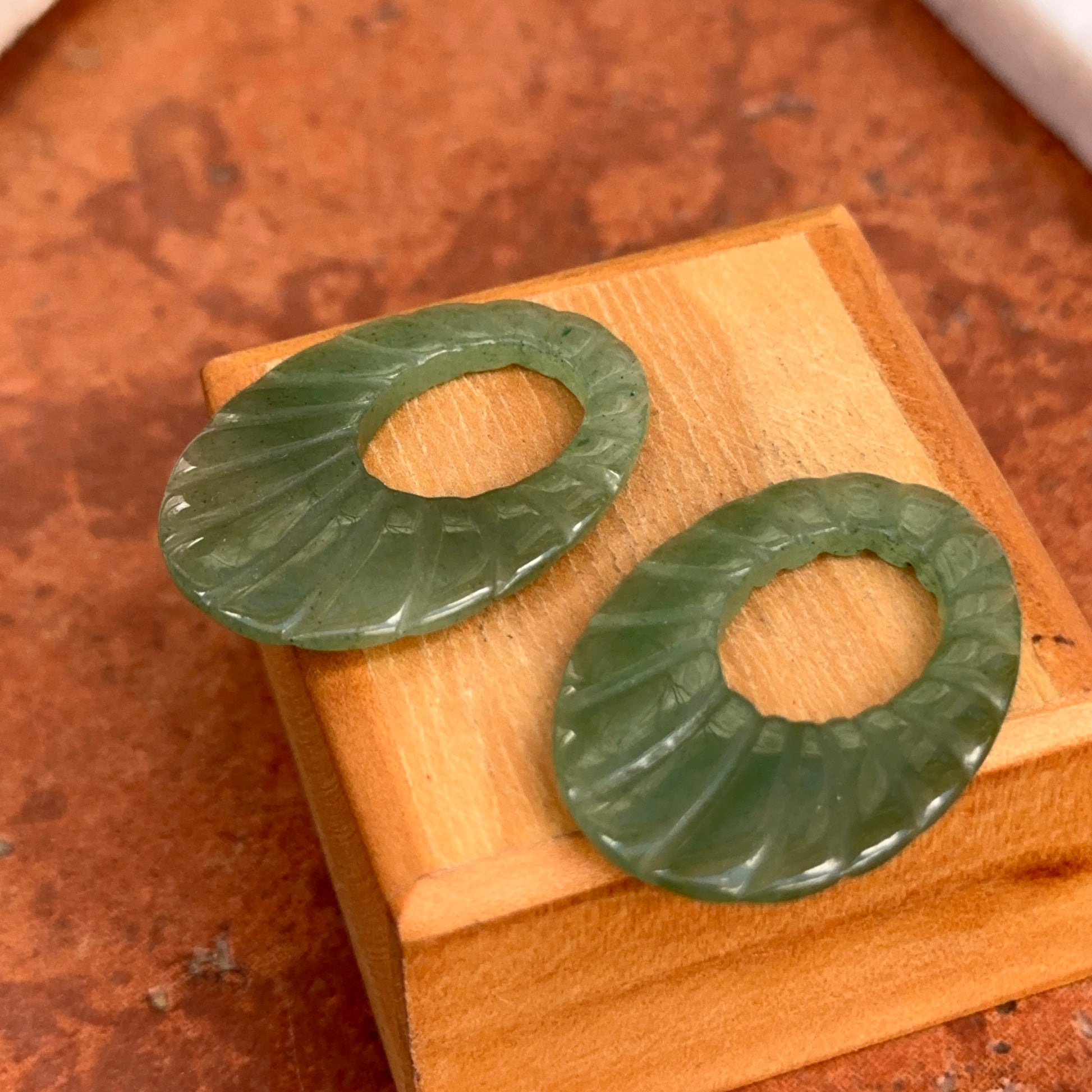 Estate Jade Nephrite Oval Earring Charms - LSJ