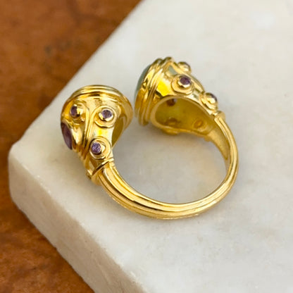 Sterling Silver Yellow Gold-Plated Oval Chalcedony+ Amethyst Open Ring