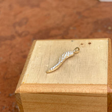 Load image into Gallery viewer, 14KT Yellow Gold CZ Stone Cornicello Italian Horn Pendant 25mm