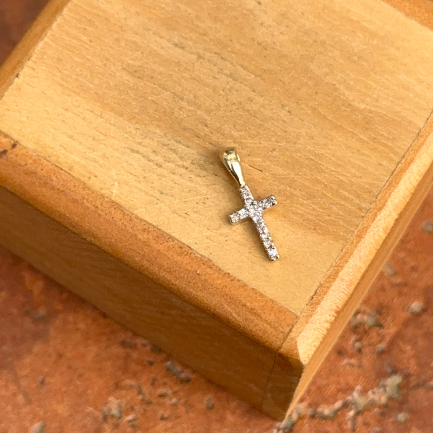 14KT Yellow Gold Mini Diamond Cross Pendant Charm - LSJ