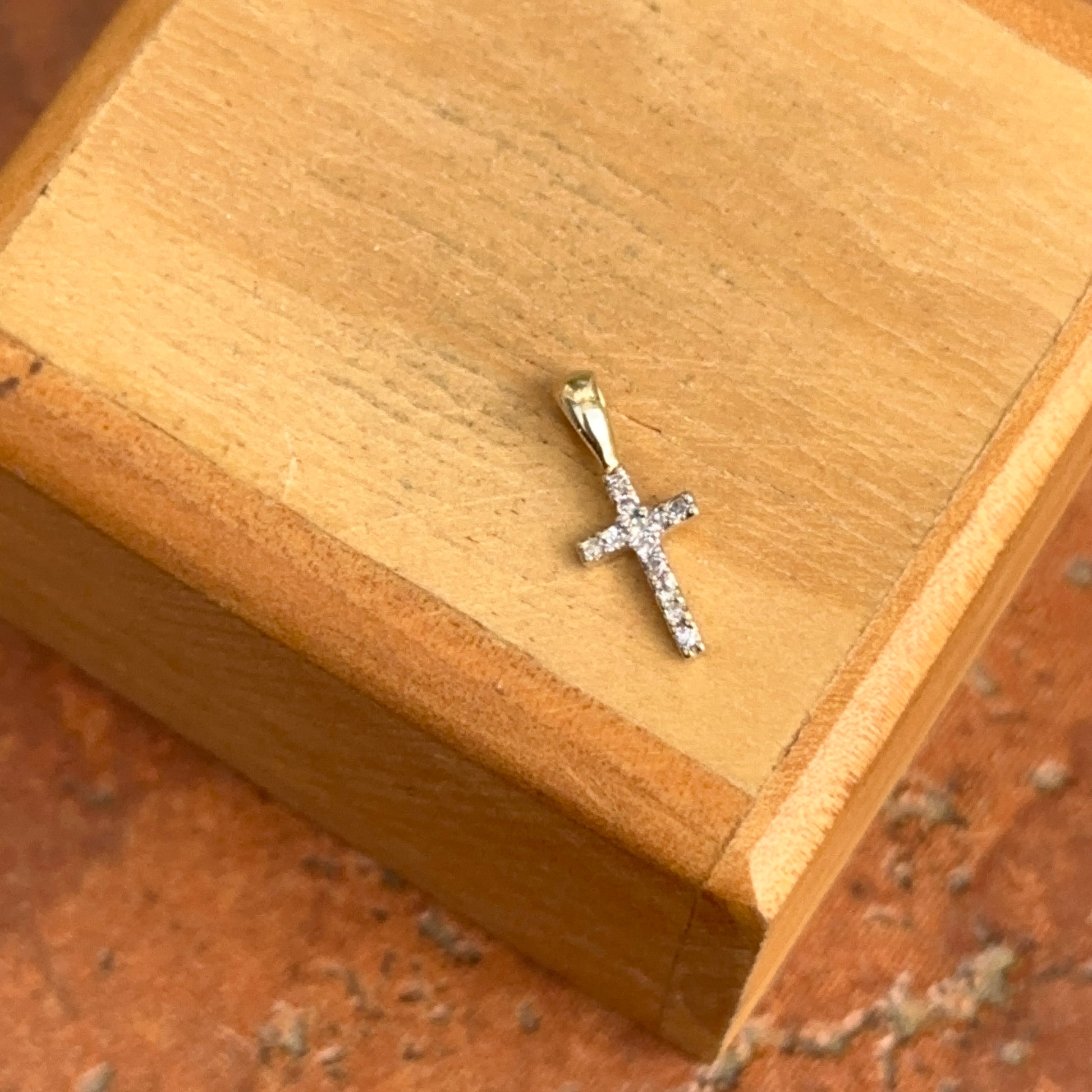 14KT Yellow Gold Mini Diamond Cross Pendant Charm - LSJ