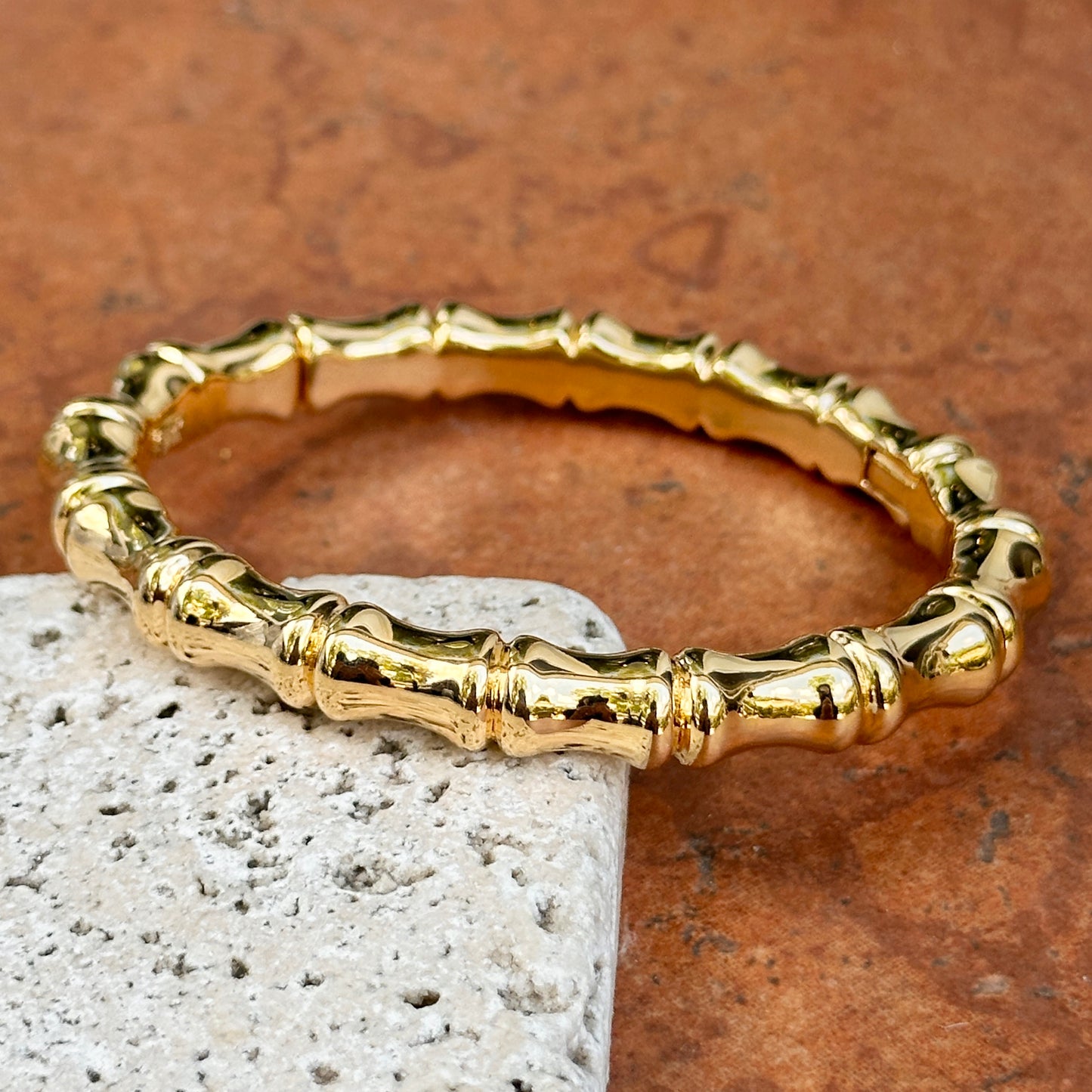 18KT Yellow Gold Bamboo Design Bangle Bracelet