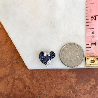 Estate 14K White Gold Black Rhodium Plated Blue Sapphire + Diamond Pave Heart Pendant