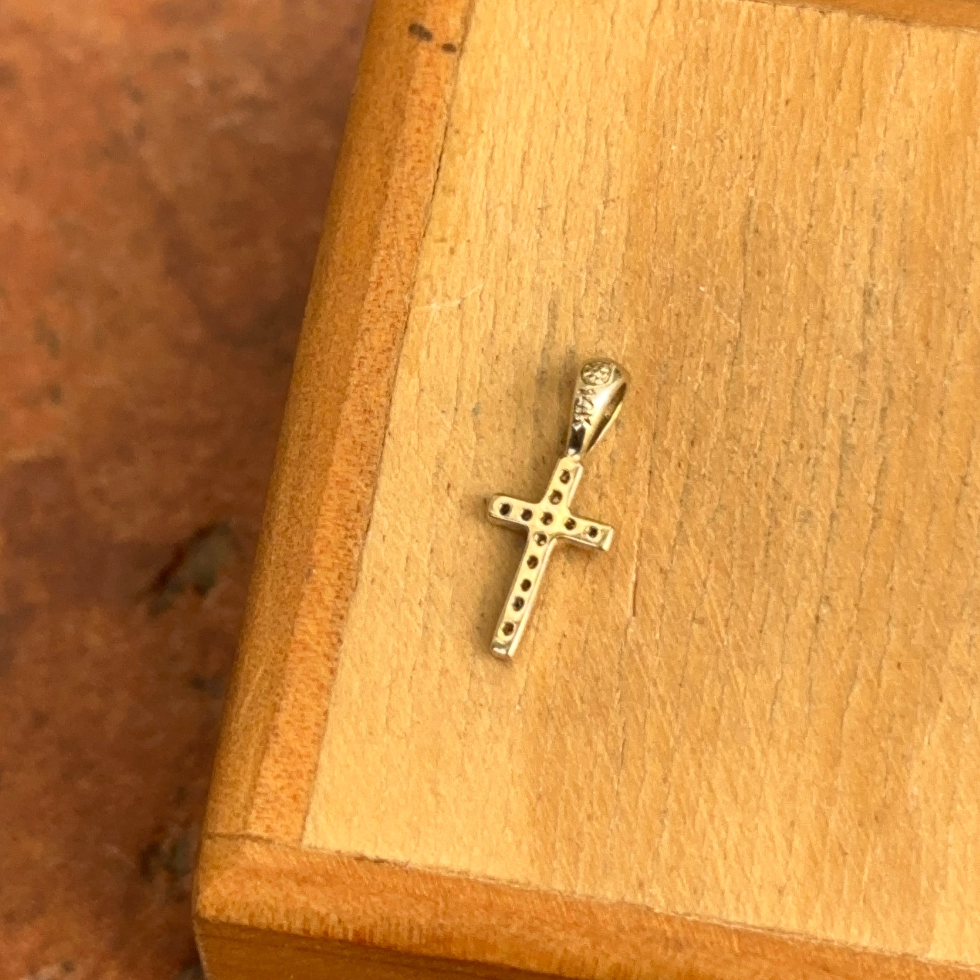 14KT Yellow Gold Mini Diamond Cross Pendant Charm - LSJ