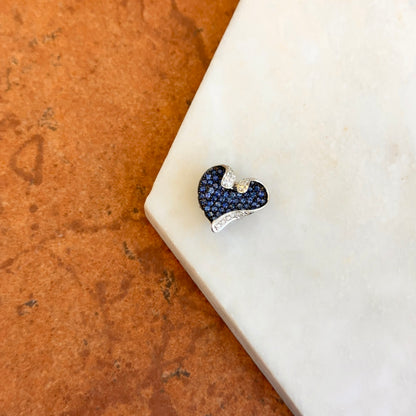 Estate 14K White Gold Black Rhodium Plated Blue Sapphire + Diamond Pave Heart Pendant