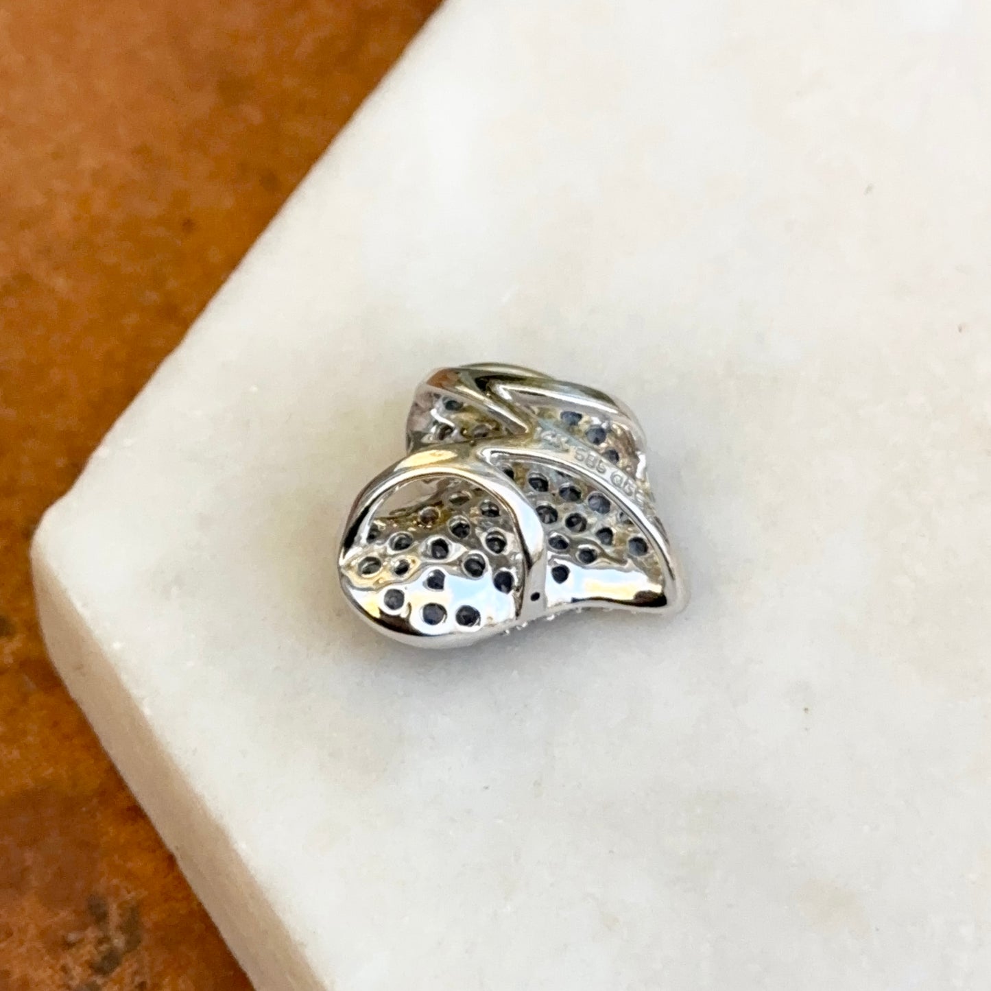 Estate 14K White Gold Black Rhodium Plated Blue Sapphire + Diamond Pave Heart Pendant