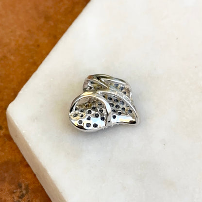 Estate 14K White Gold Black Rhodium Plated Blue Sapphire + Diamond Pave Heart Pendant