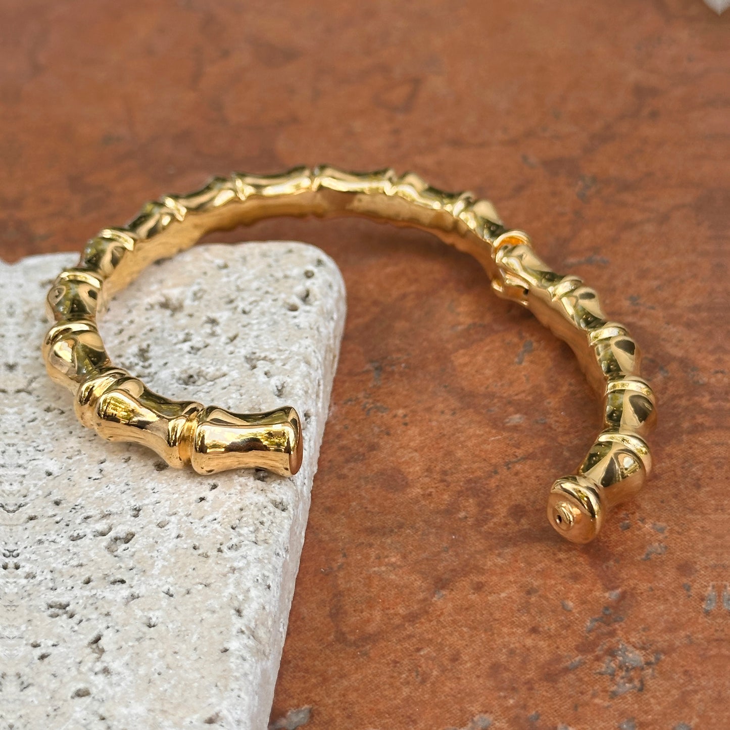 18KT Yellow Gold Bamboo Design Bangle Bracelet