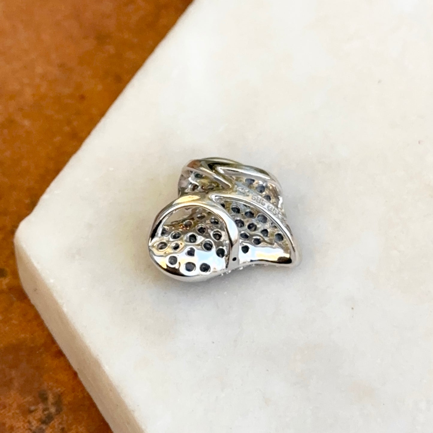 Estate 14K White Gold Black Rhodium Plated Blue Sapphire + Diamond Pave Heart Pendant