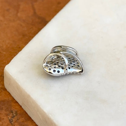 Estate 14K White Gold Black Rhodium Plated Blue Sapphire + Diamond Pave Heart Pendant