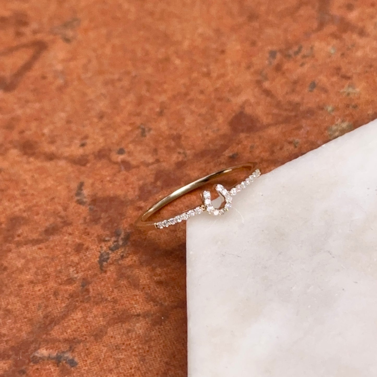 14KT Yellow Gold Mini Diamond Horseshoe Ring - LSJ
