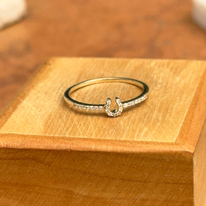 14KT Yellow Gold Mini Diamond Horseshoe Ring - LSJ