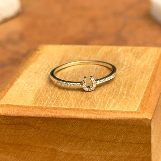 14KT Yellow Gold Mini Diamond Horseshoe Ring - LSJ