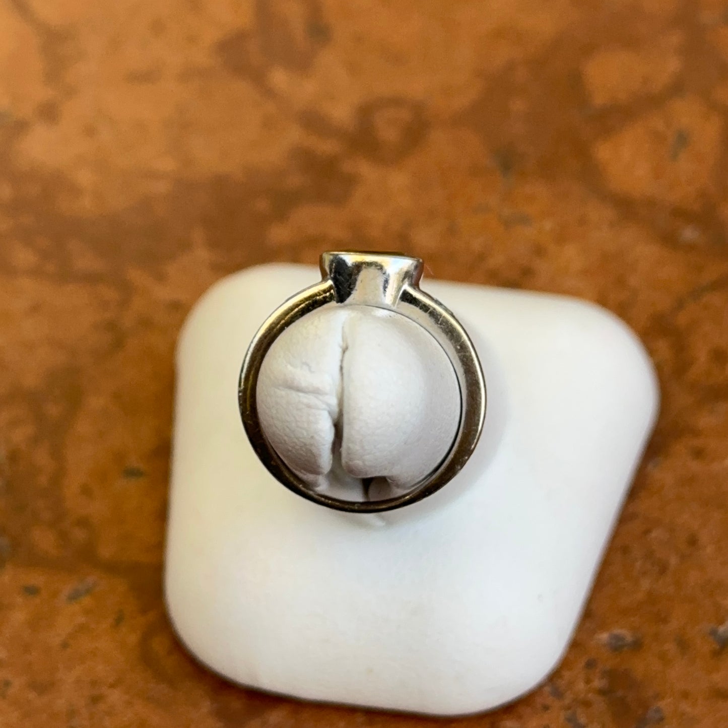 Estate 14KT White Gold Oval Yellow Sapphire + Round Diamond Ring