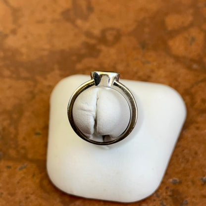 Estate 14KT White Gold Oval Yellow Sapphire + Round Diamond Ring