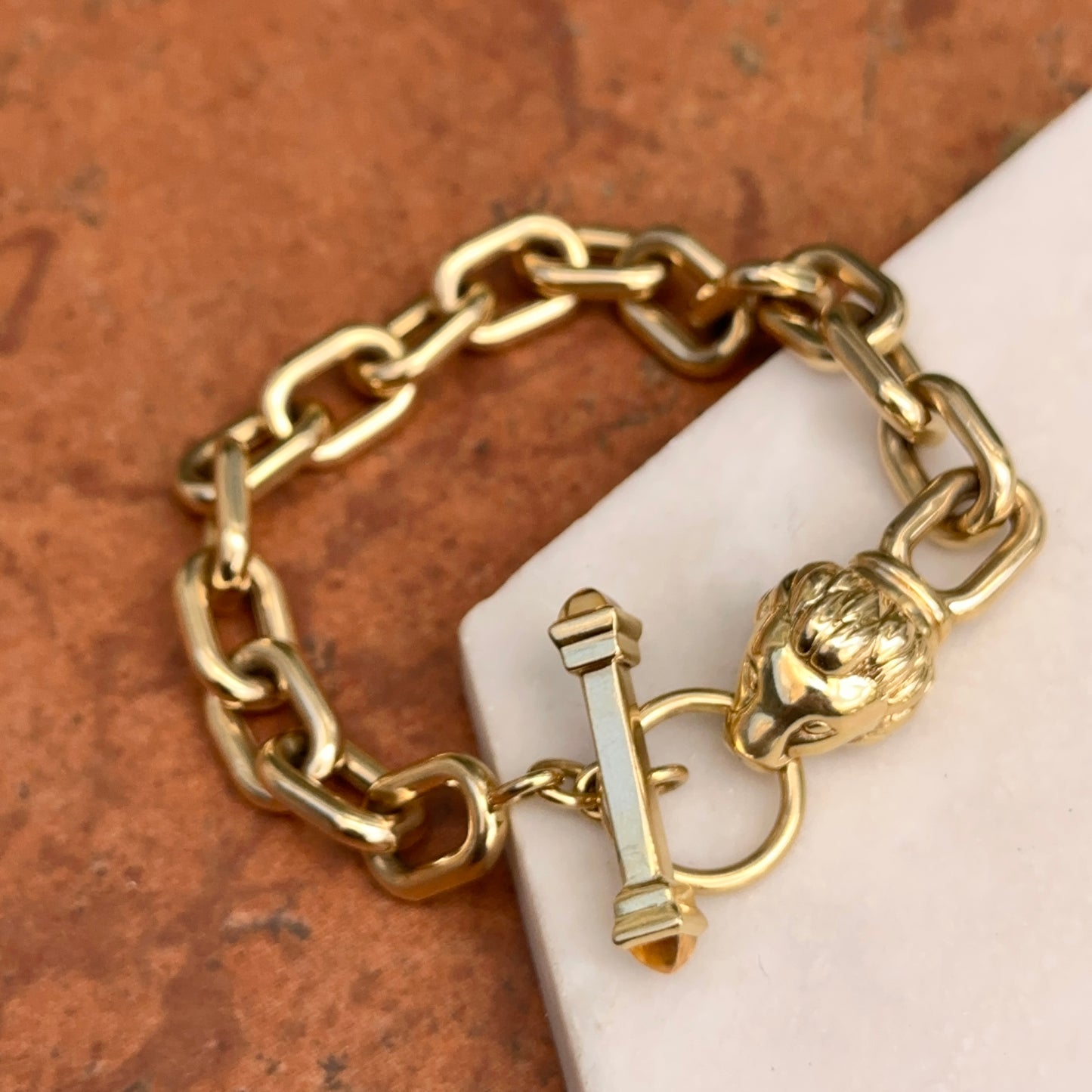 Estate 18KT Yellow Gold Lion Head + Citrine Toggle Chain Bracelet - LSJ