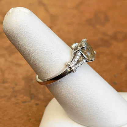 Estate 14KT White Gold Oval Prasiolite + Round Pave Diamond Ring